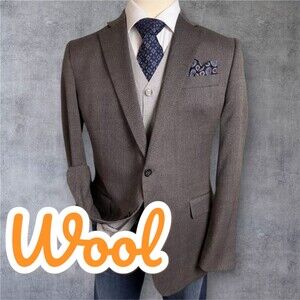 STAFFORD Classic fit Mens Blazer Sport Coat Two Button Jacket 44L Brown Wool